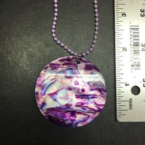 MOP Pendant Necklace Purple Blue Shell Ball Chain Mother Of Pearl Retro BoHo - Picture 4 of 5